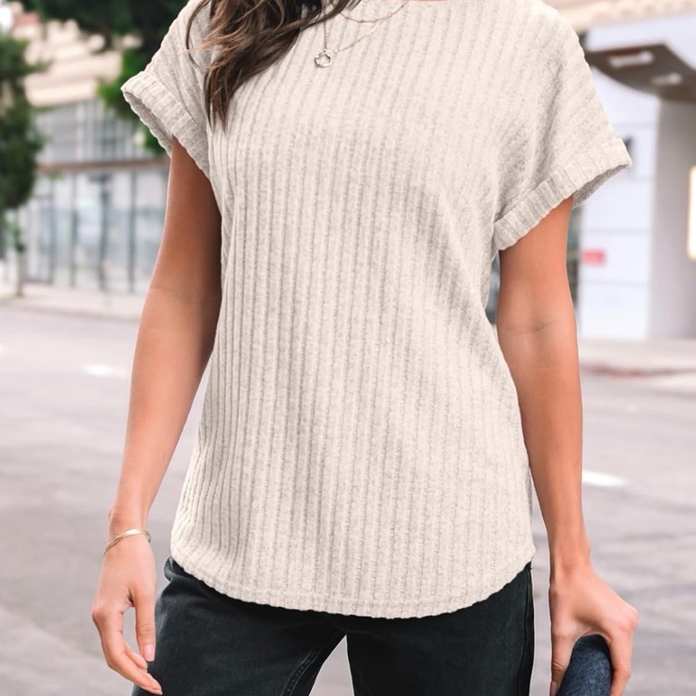 Women's Cream Ribbed Top